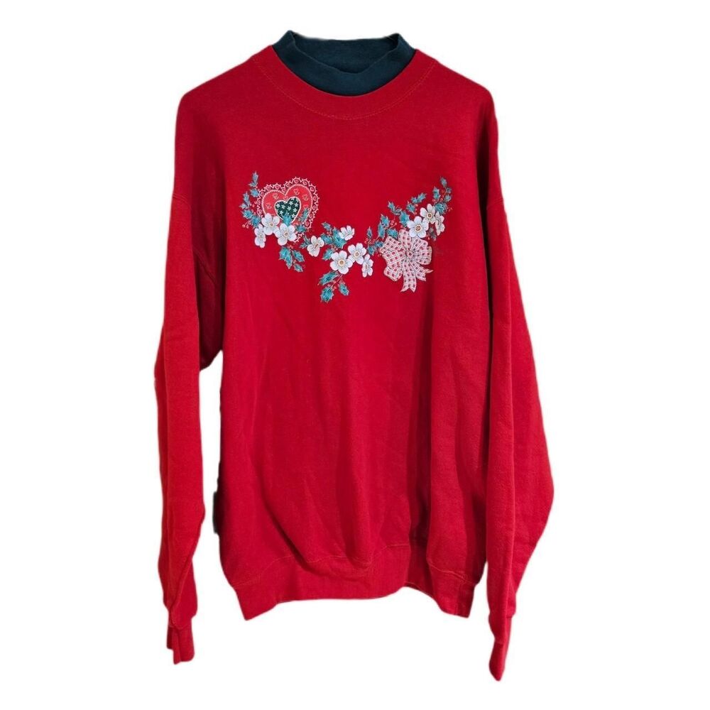 90s ugly christmas red sweatshirt with mockneck - Picture 1 of 4